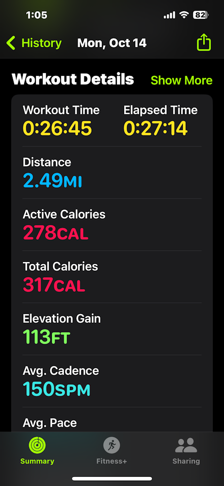 The Apple Fitness app on iPhone, screen 1