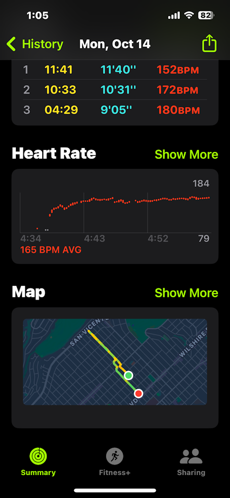 The Apple Fitness app on iPhone showing map